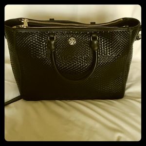 Tory Burch Robinson Basket Weave silver hardware